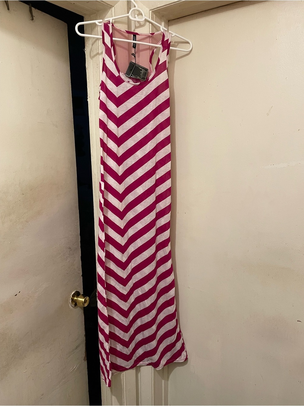 Striped Maxi Tank Dress in Fuchsia & White Size Medium NWT